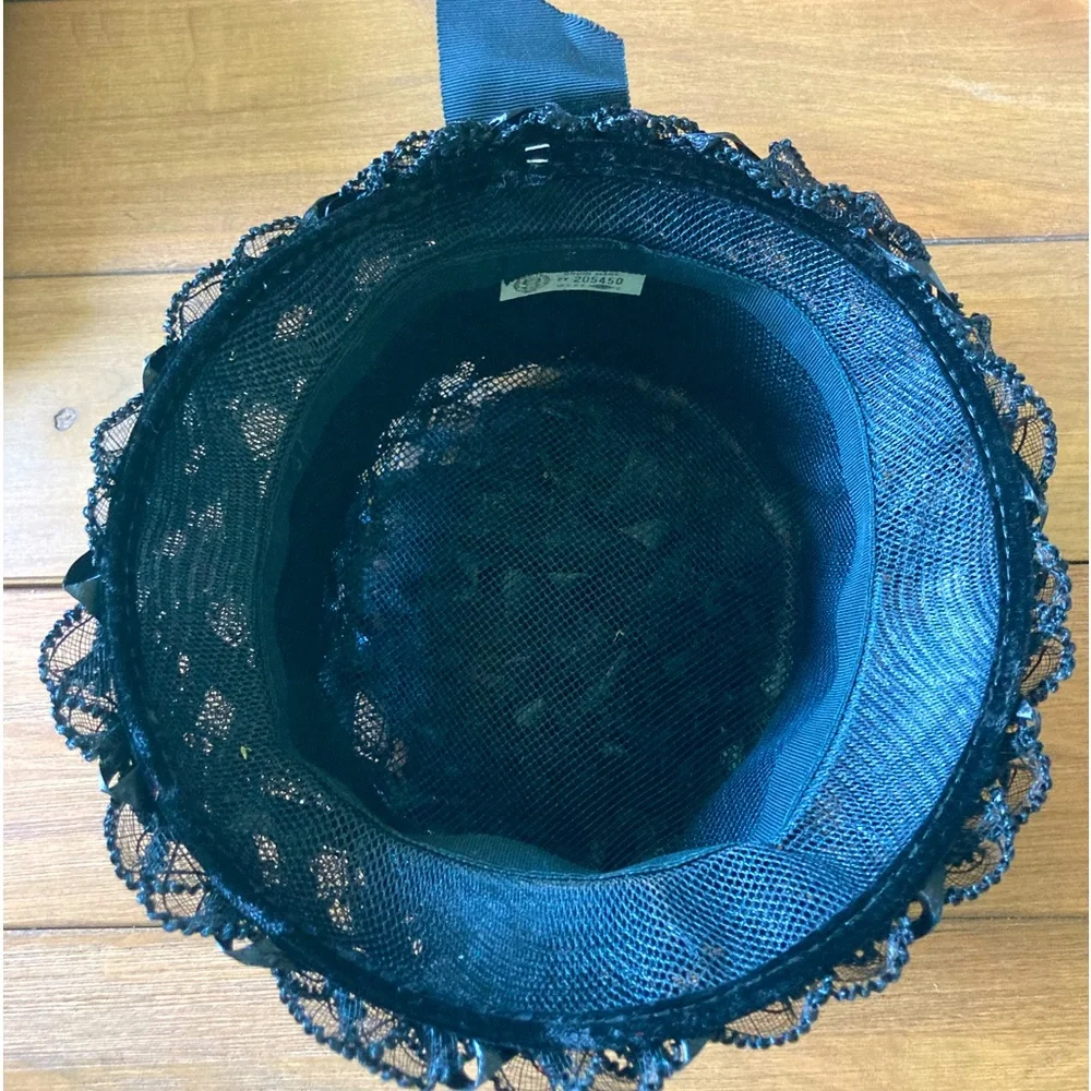 Vintage Straw Hat Bonnet Wide Brim Union USA Made Retro Church Lady Costume Blk - Picture 6 of 7